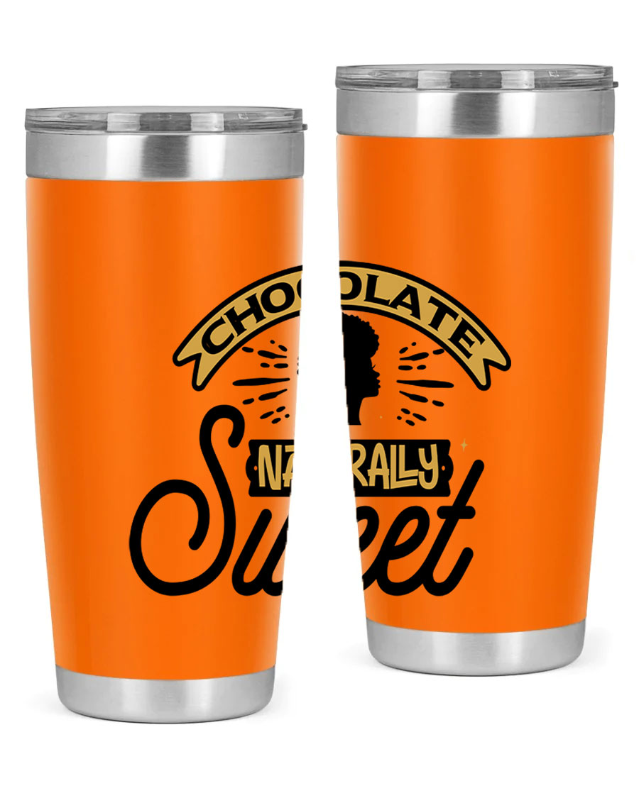 Chocolate Naturally Sweet Style 44# Tumbler, 20oz, double wall vacuum stainless steel with copper lining, featuring a drink-thru lid.