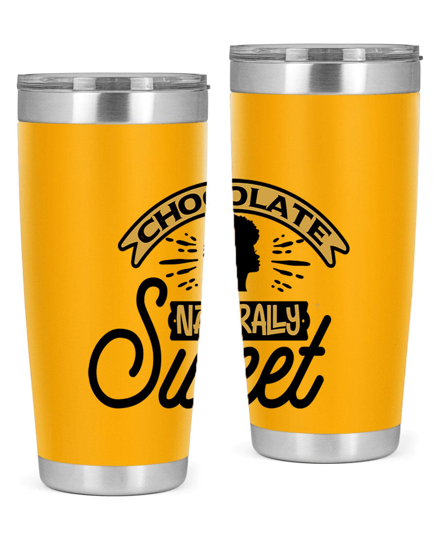Chocolate Naturally Sweet Style 44# Tumbler, 20oz, double wall vacuum stainless steel with copper lining, featuring a drink-thru lid.