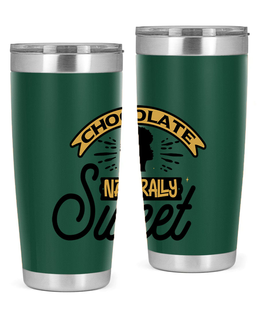 Chocolate Naturally Sweet Style 44# Tumbler, 20oz, double wall vacuum stainless steel with copper lining, featuring a drink-thru lid.