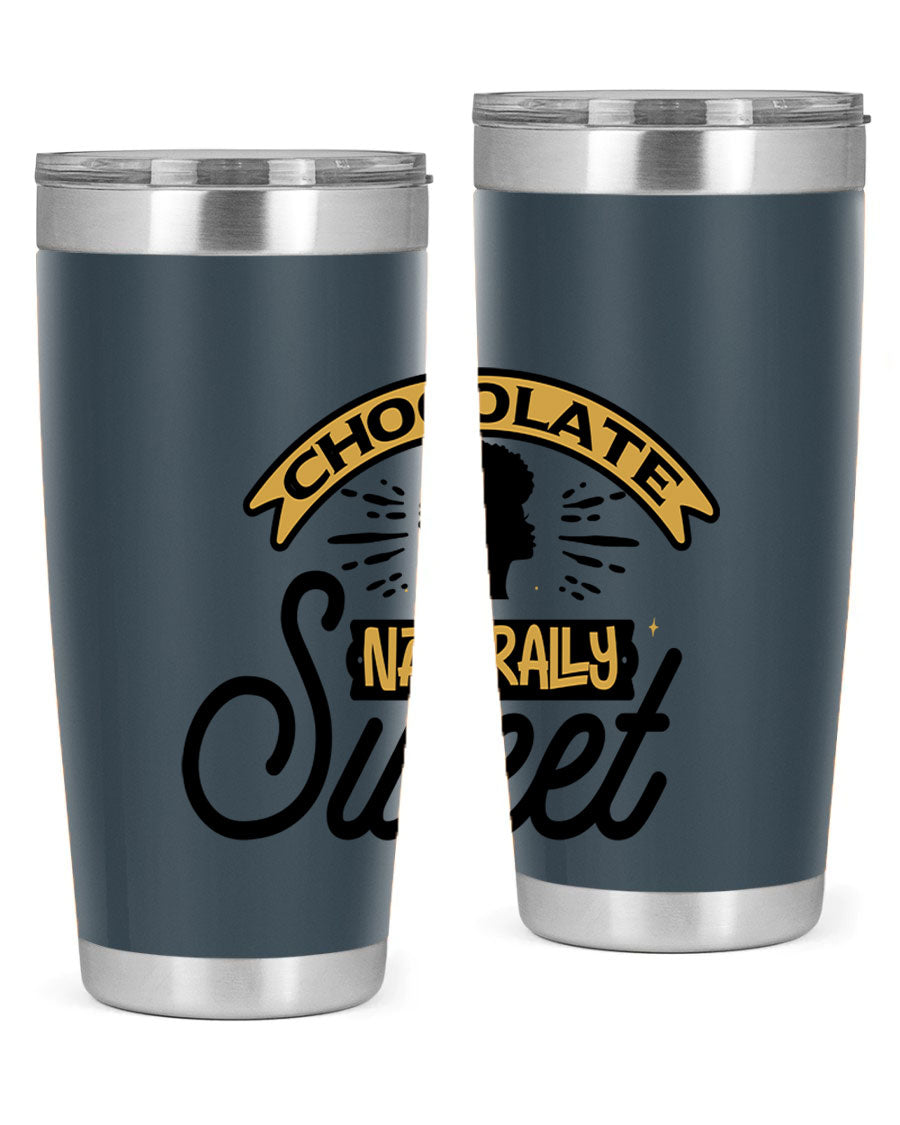 Chocolate Naturally Sweet Style 44# Tumbler, 20oz, double wall vacuum stainless steel with copper lining, featuring a drink-thru lid.