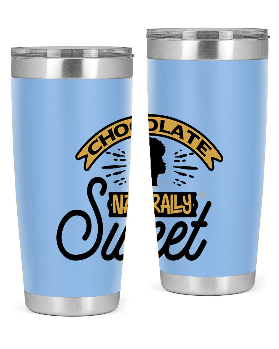 Chocolate Naturally Sweet Style 44# Tumbler, 20oz, double wall vacuum stainless steel with copper lining, featuring a drink-thru lid.