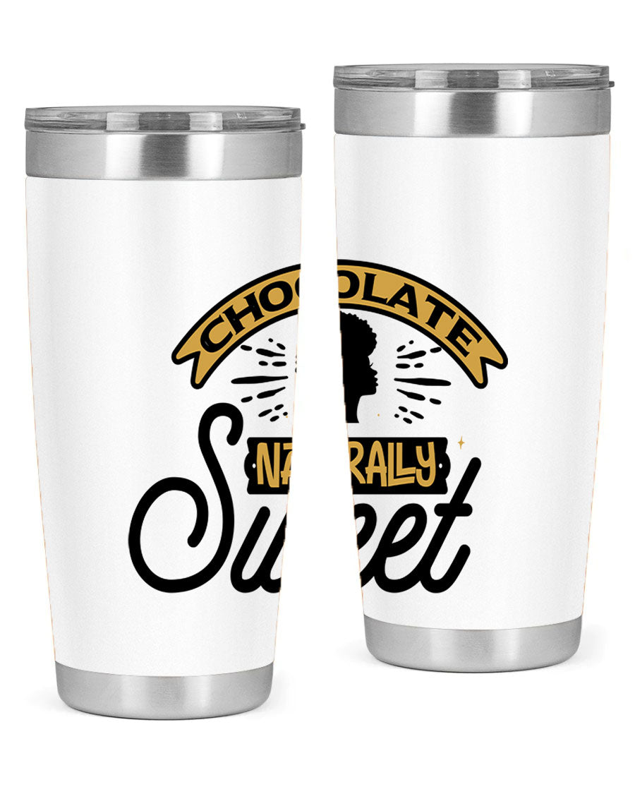 Chocolate Naturally Sweet Style 44# Tumbler, 20oz, double wall vacuum stainless steel with copper lining, featuring a drink-thru lid.