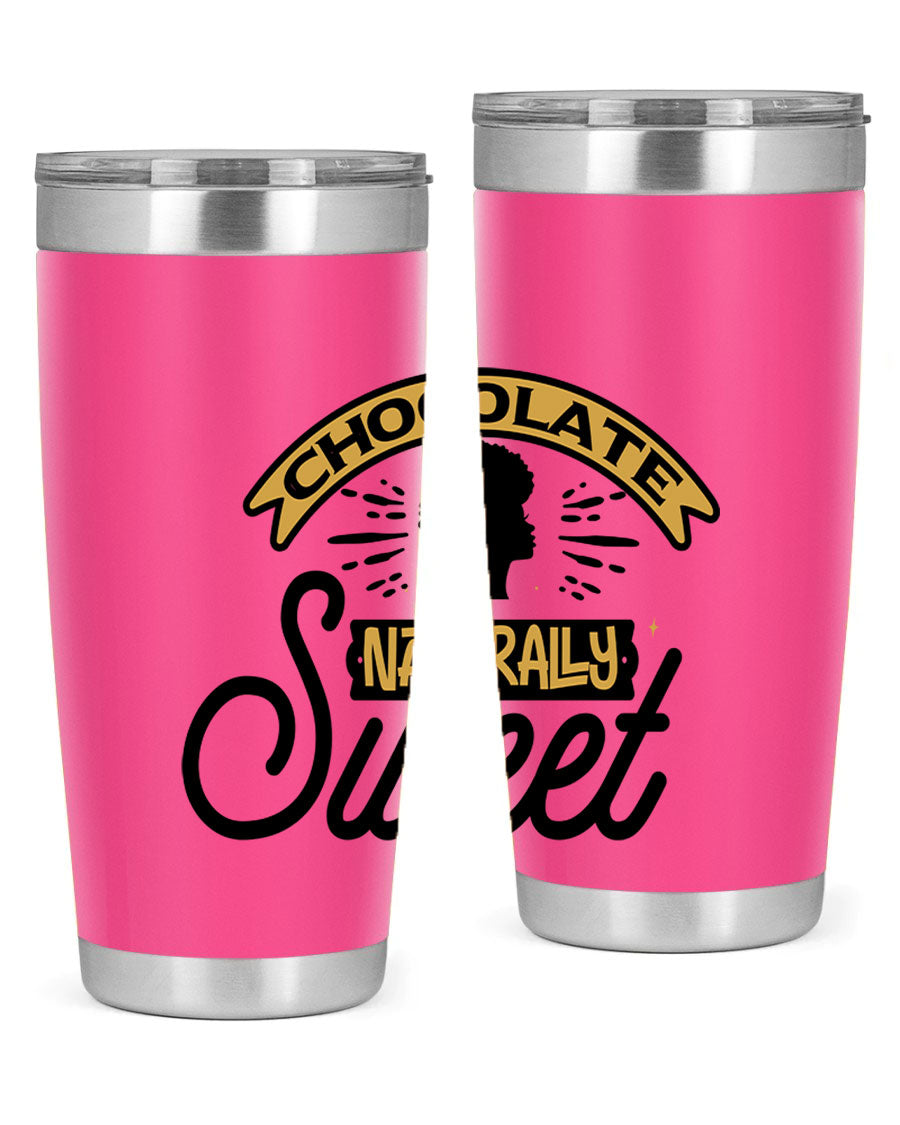 Chocolate Naturally Sweet Style 44# Tumbler, 20oz, double wall vacuum stainless steel with copper lining, featuring a drink-thru lid.