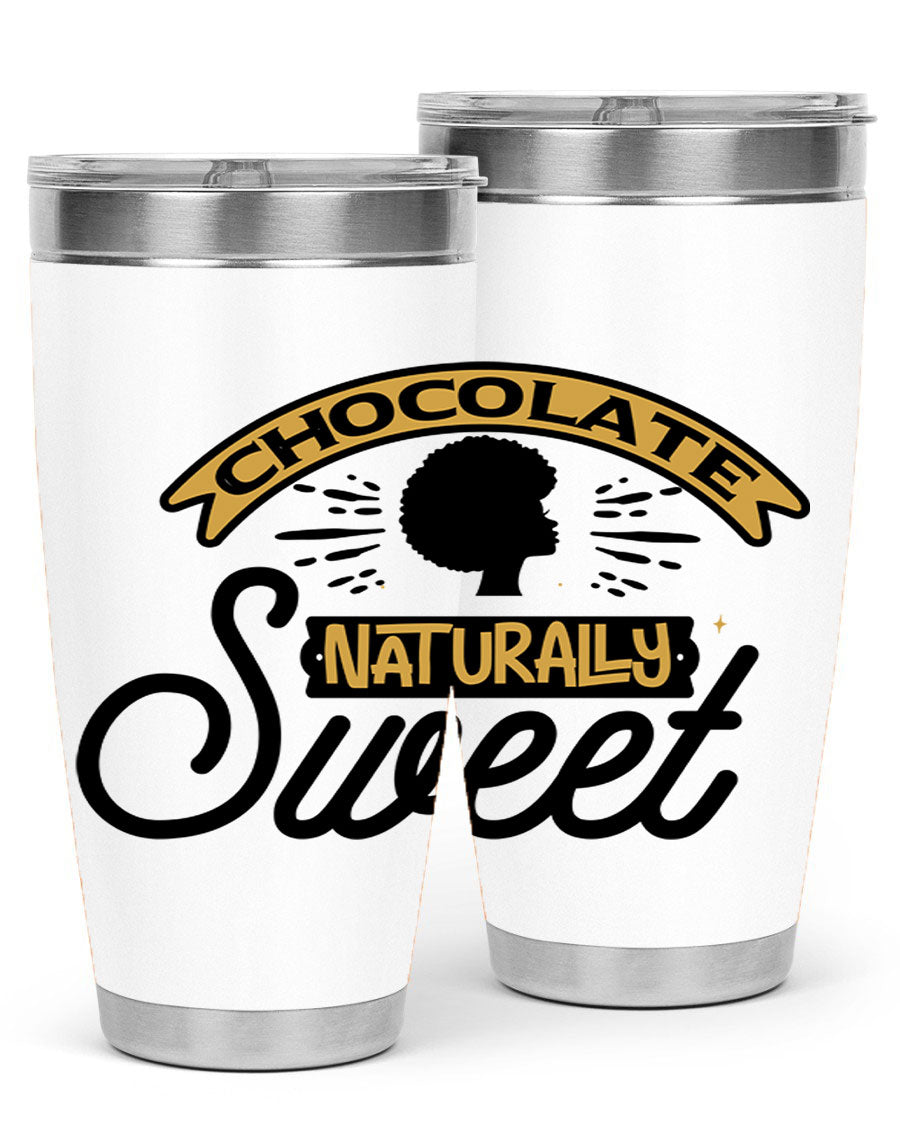 Chocolate Naturally Sweet Style 44# Tumbler, 20oz, double wall vacuum stainless steel with copper lining, featuring a drink-thru lid.