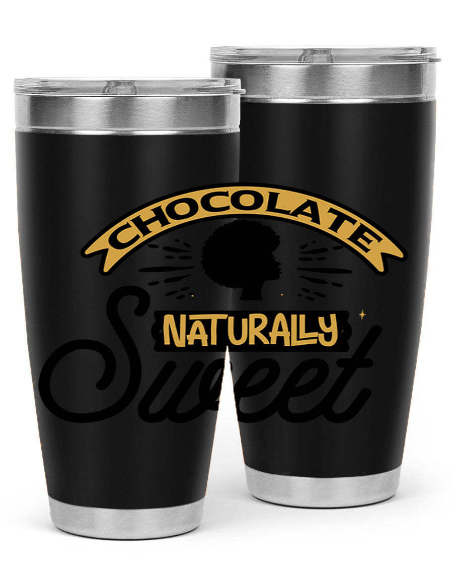 Chocolate Naturally Sweet Style 44# Tumbler, 20oz, double wall vacuum stainless steel with copper lining, featuring a drink-thru lid.