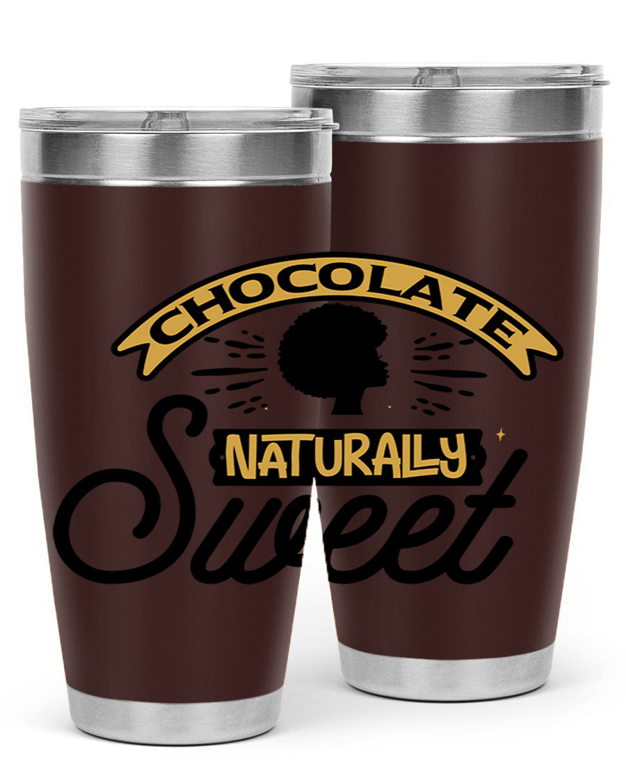 Chocolate Naturally Sweet Style 44# Tumbler, 20oz, double wall vacuum stainless steel with copper lining, featuring a drink-thru lid.