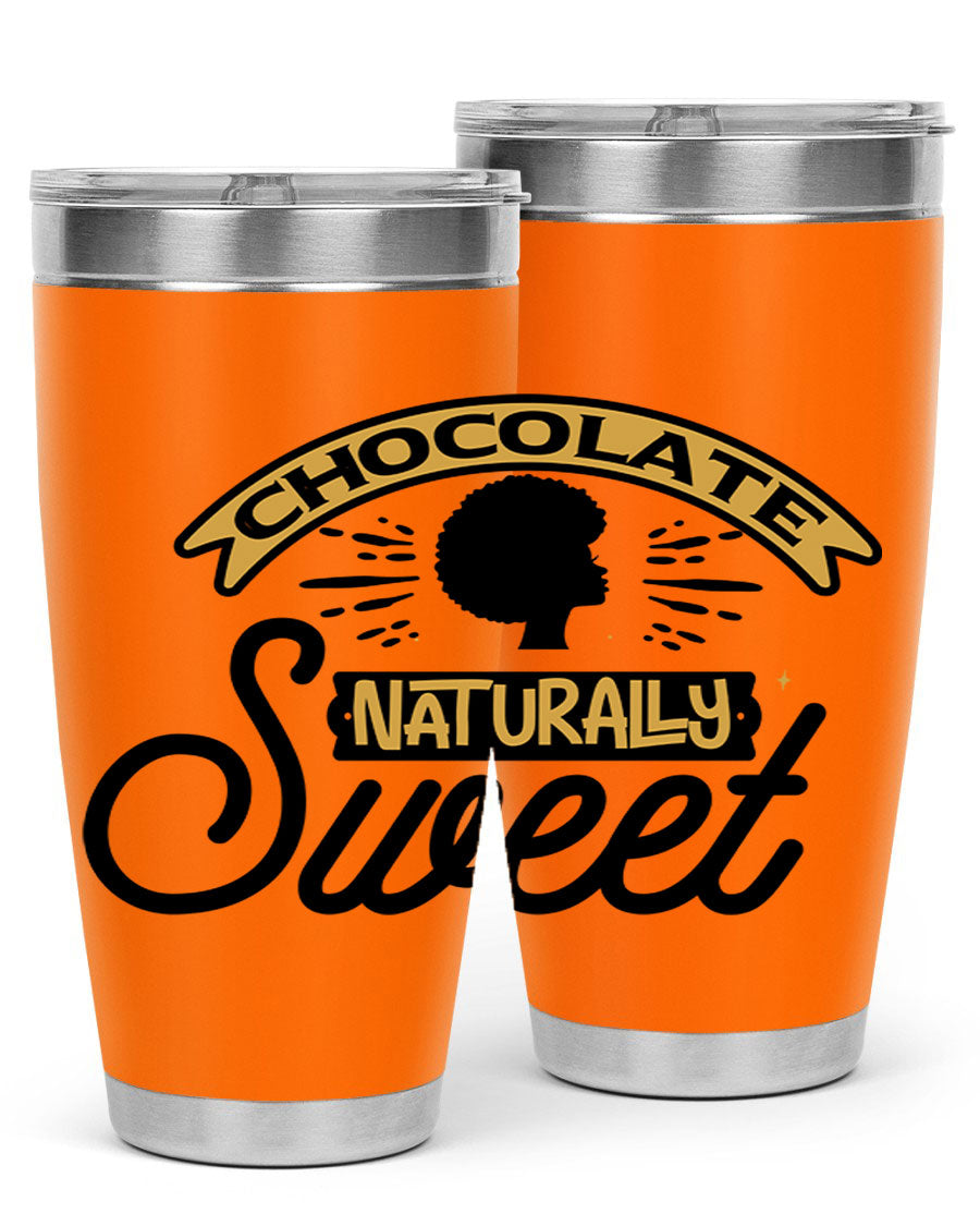 Chocolate Naturally Sweet Style 44# Tumbler, 20oz, double wall vacuum stainless steel with copper lining, featuring a drink-thru lid.