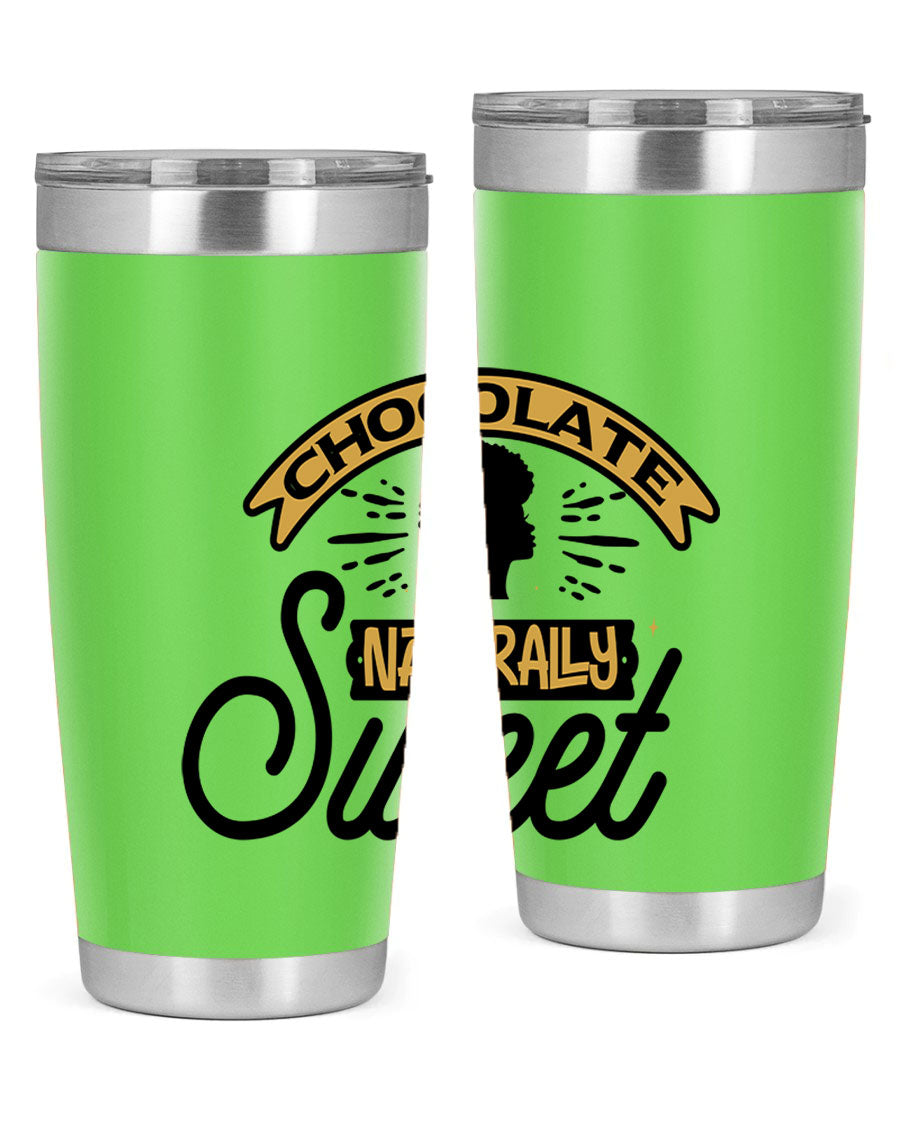 Chocolate Naturally Sweet Style 44# Tumbler, 20oz, double wall vacuum stainless steel with copper lining, featuring a drink-thru lid.