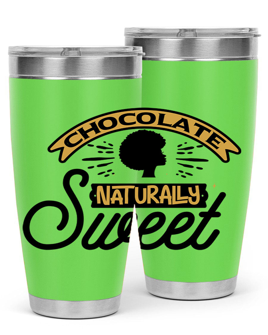 Chocolate Naturally Sweet Style 44# Tumbler, 20oz, double wall vacuum stainless steel with copper lining, featuring a drink-thru lid.