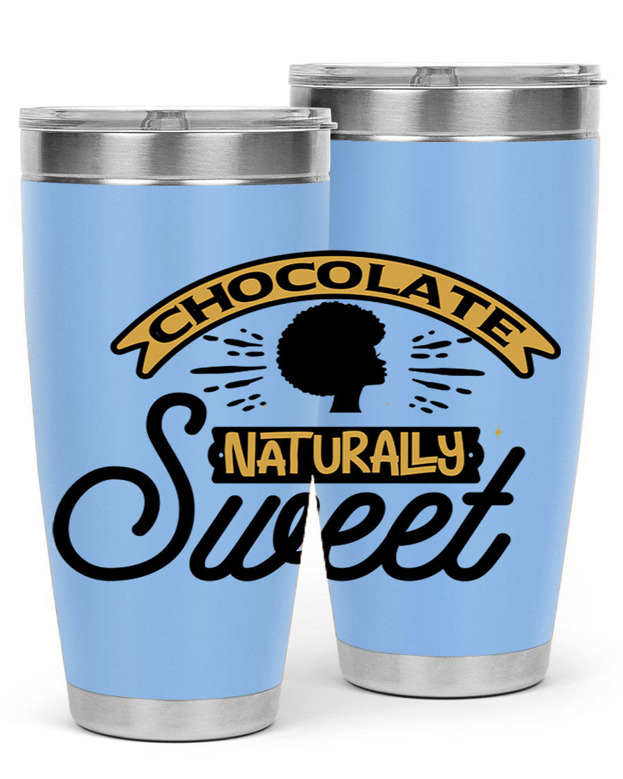Chocolate Naturally Sweet Style 44# Tumbler, 20oz, double wall vacuum stainless steel with copper lining, featuring a drink-thru lid.