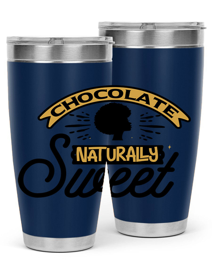 Chocolate Naturally Sweet Style 44# Tumbler, 20oz, double wall vacuum stainless steel with copper lining, featuring a drink-thru lid.