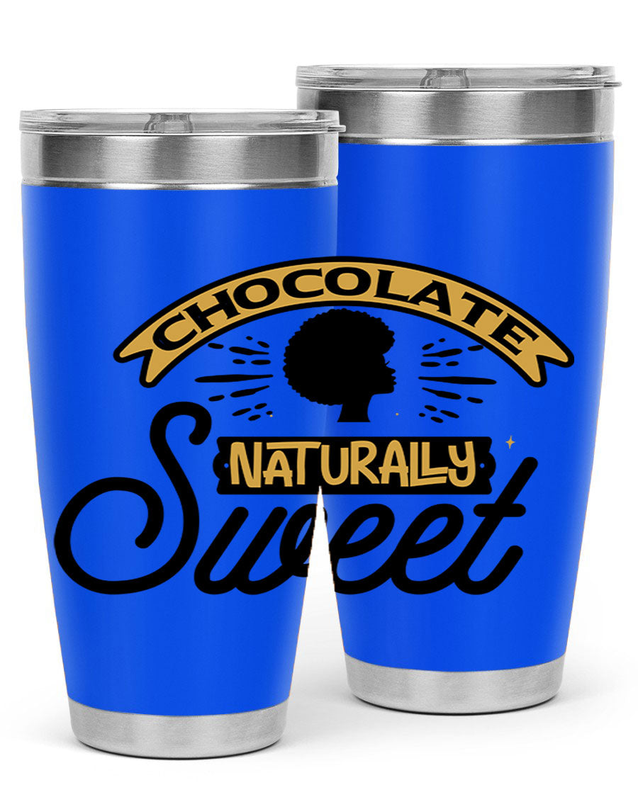 Chocolate Naturally Sweet Style 44# Tumbler, 20oz, double wall vacuum stainless steel with copper lining, featuring a drink-thru lid.