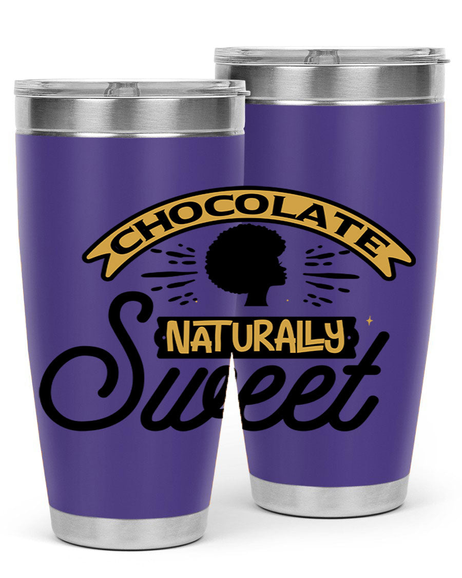 Chocolate Naturally Sweet Style 44# Tumbler, 20oz, double wall vacuum stainless steel with copper lining, featuring a drink-thru lid.