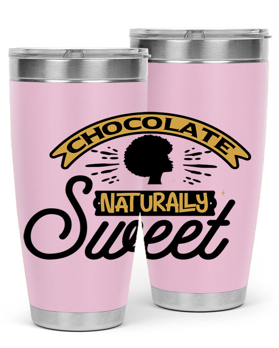 Chocolate Naturally Sweet Style 44# Tumbler, 20oz, double wall vacuum stainless steel with copper lining, featuring a drink-thru lid.