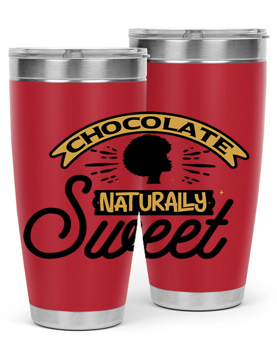 Chocolate Naturally Sweet Style 44# Tumbler, 20oz, double wall vacuum stainless steel with copper lining, featuring a drink-thru lid.