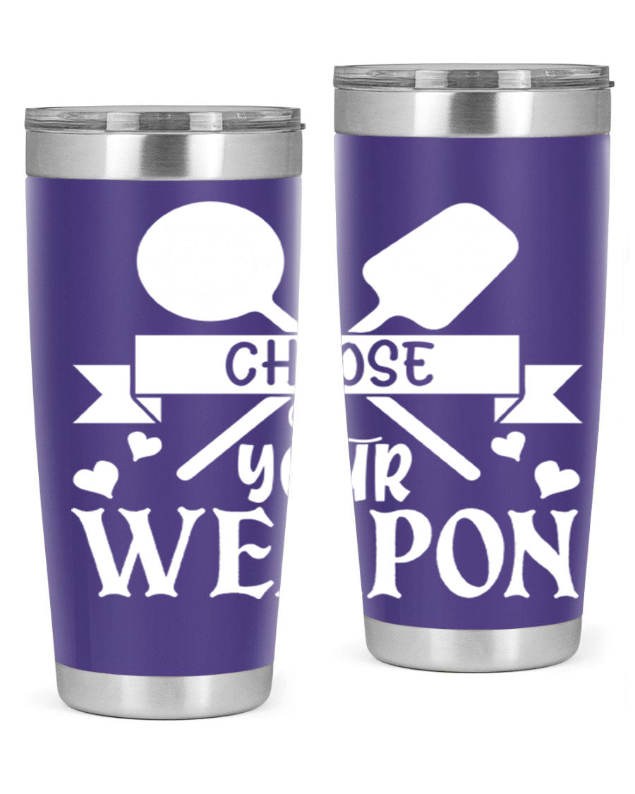 Choose Your Weapon 48# Kitchen Tumbler in stainless steel with a vibrant design, showcasing its double wall vacuum insulation and drink-thru lid.