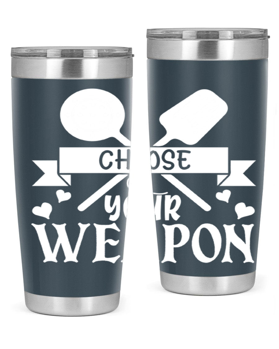 Choose Your Weapon 48# Kitchen Tumbler in stainless steel with a vibrant design, showcasing its double wall vacuum insulation and drink-thru lid.