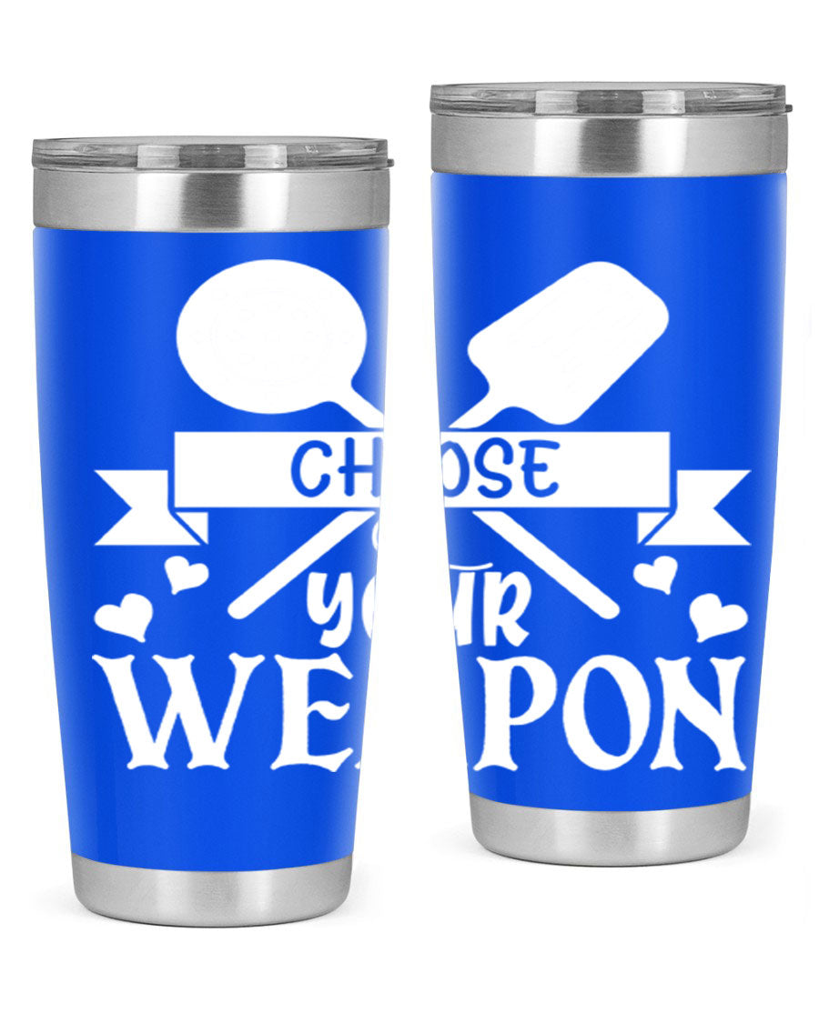 Choose Your Weapon 48# Kitchen Tumbler in stainless steel with a vibrant design, showcasing its double wall vacuum insulation and drink-thru lid.