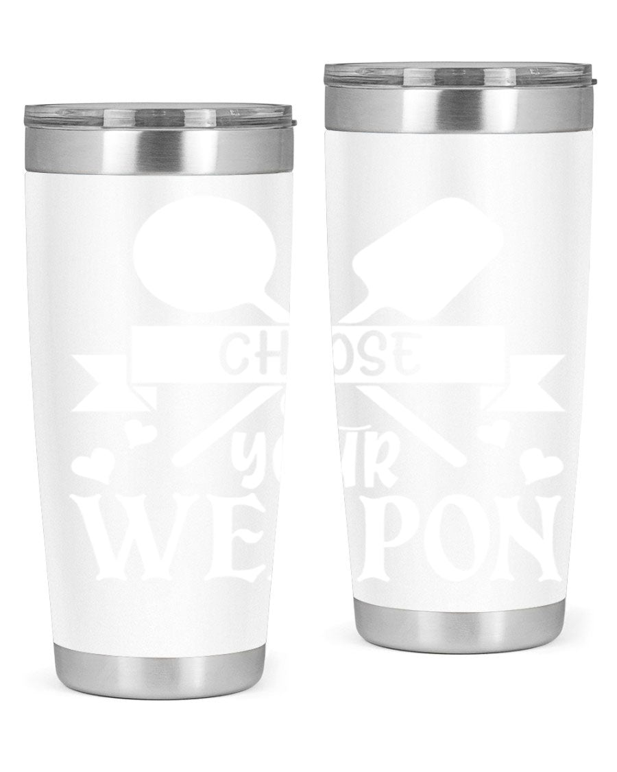 Choose Your Weapon 48# Kitchen Tumbler in stainless steel with a vibrant design, showcasing its double wall vacuum insulation and drink-thru lid.
