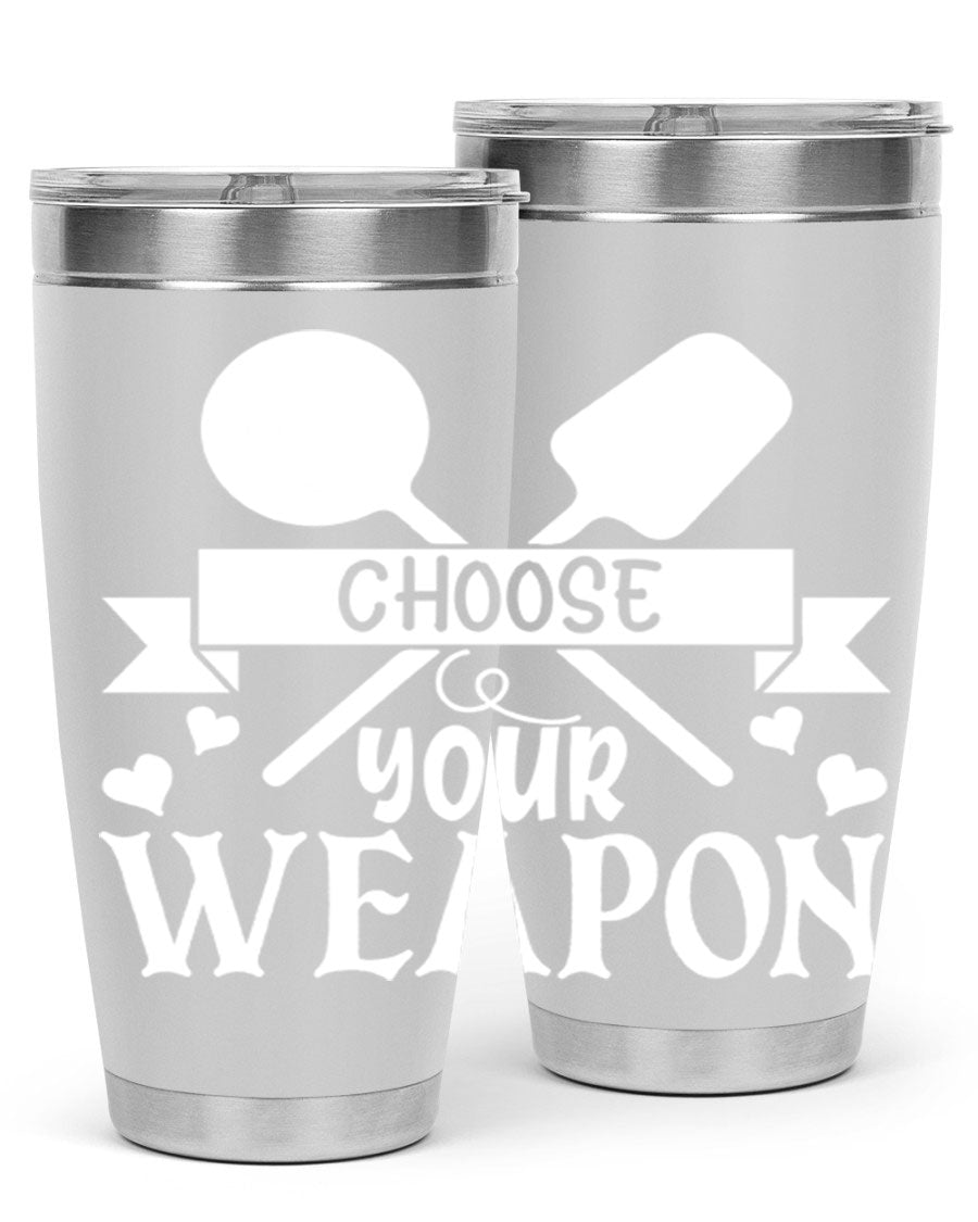Choose Your Weapon 48# Kitchen Tumbler in stainless steel with a vibrant design, showcasing its double wall vacuum insulation and drink-thru lid.