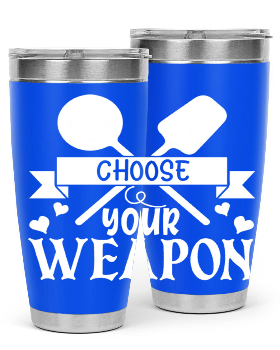 Choose Your Weapon 48# Kitchen Tumbler in stainless steel with a vibrant design, showcasing its double wall vacuum insulation and drink-thru lid.