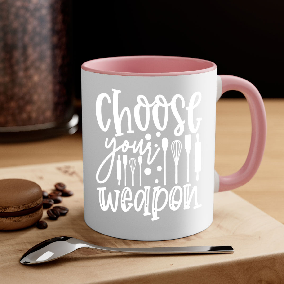 Choose Your Weapon 47# Mug featuring a glossy finish, colored handle, and interior in five vibrant colors.