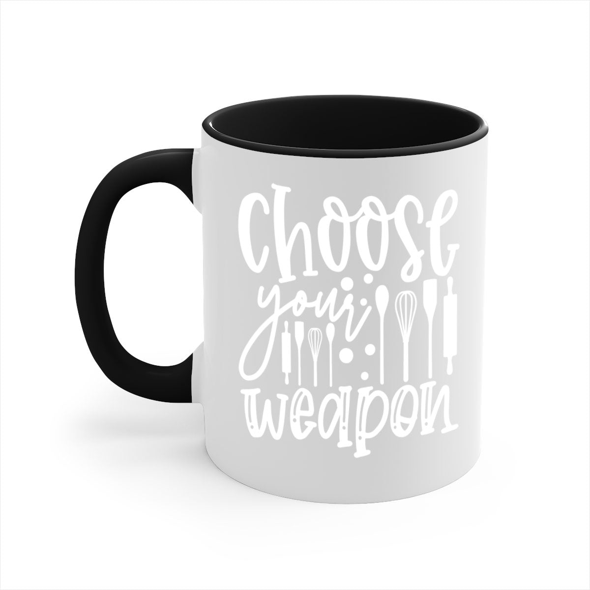 Choose Your Weapon 47# Mug featuring a glossy finish, colored handle, and interior in five vibrant colors.
