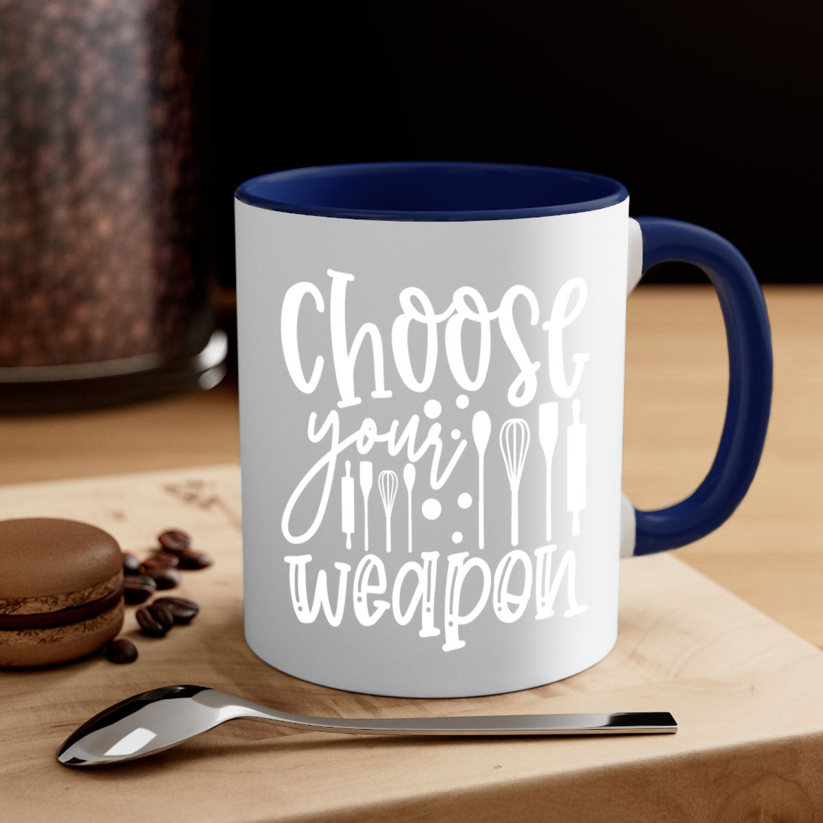 Choose Your Weapon 47# Mug featuring a glossy finish, colored handle, and interior in five vibrant colors.