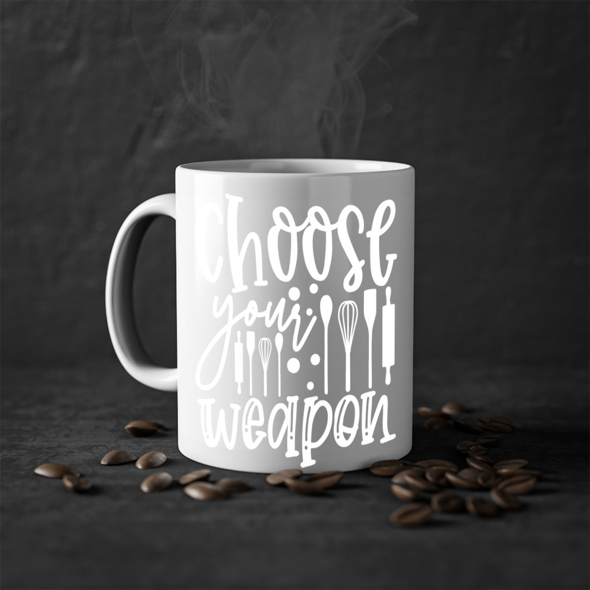 Choose Your Weapon 47# Mug featuring a glossy finish, colored handle, and interior in five vibrant colors.