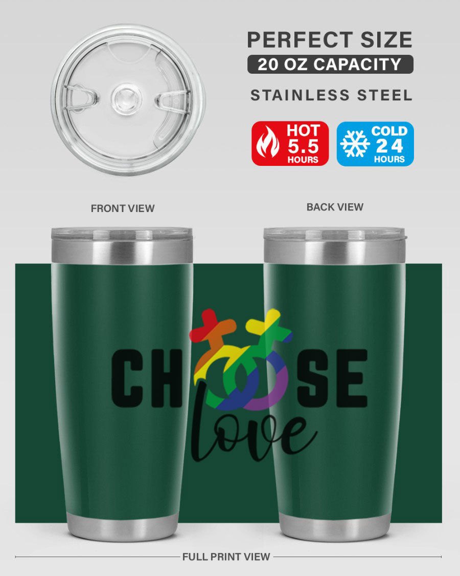 A vibrant chooselove 149# LGBT Tumbler showcasing its double wall stainless steel design and colorful print.