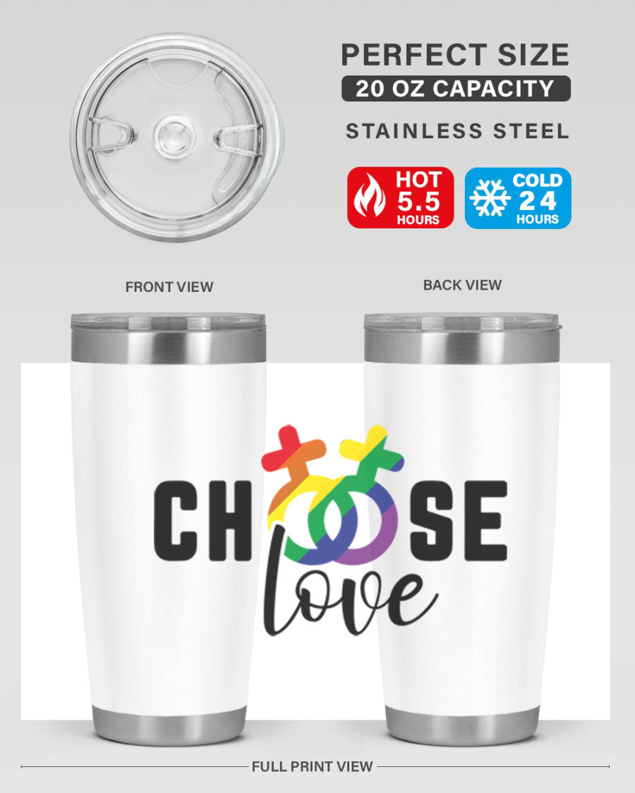 A vibrant chooselove 149# LGBT Tumbler showcasing its double wall stainless steel design and colorful print.