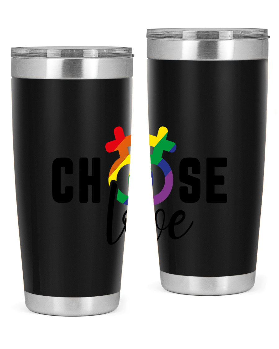A vibrant chooselove 149# LGBT Tumbler showcasing its double wall stainless steel design and colorful print.
