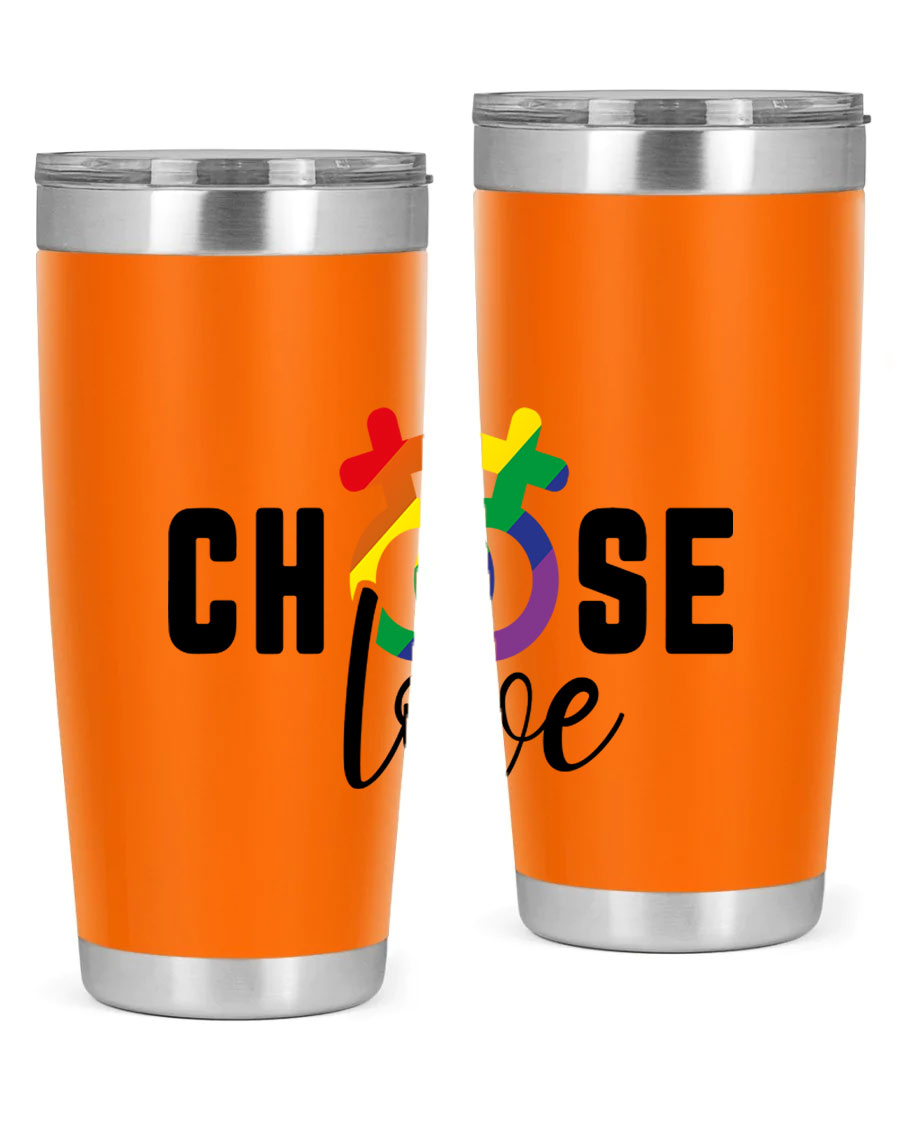 A vibrant chooselove 149# LGBT Tumbler showcasing its double wall stainless steel design and colorful print.