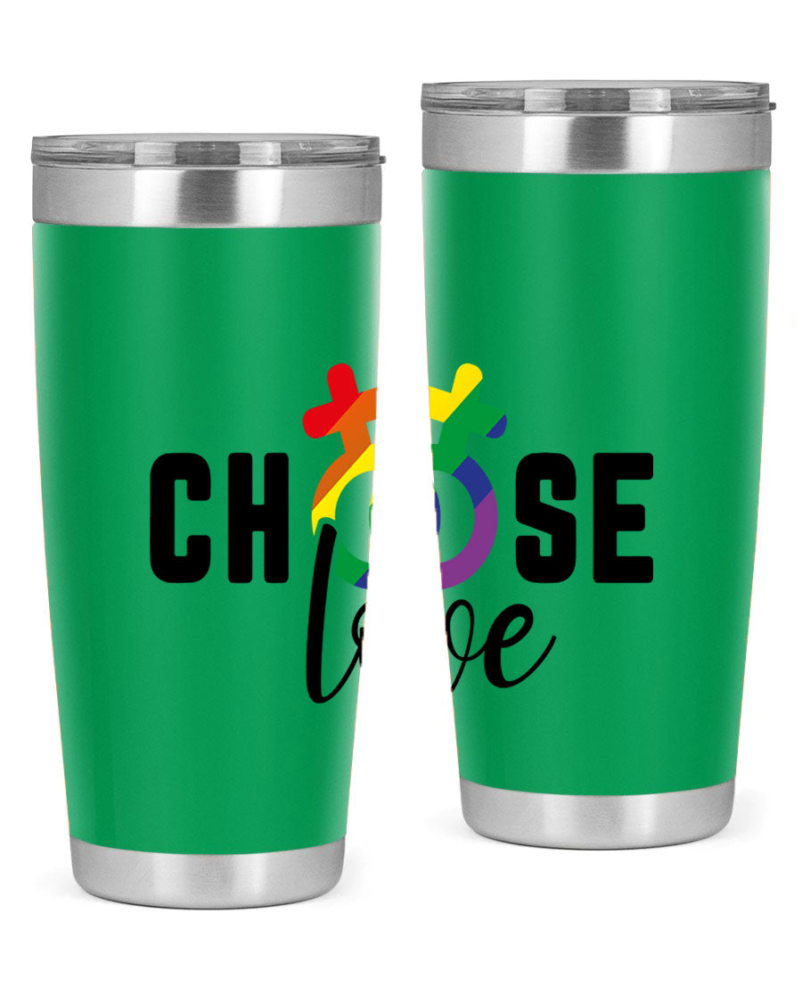 A vibrant chooselove 149# LGBT Tumbler showcasing its double wall stainless steel design and colorful print.