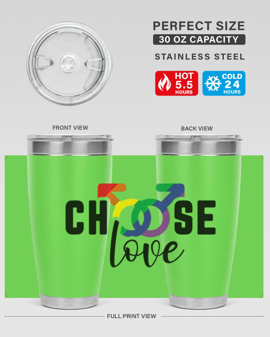 A vibrant chooselove 151# LGBT Tumbler showcasing its double wall stainless steel design, perfect for hot and cold beverages.