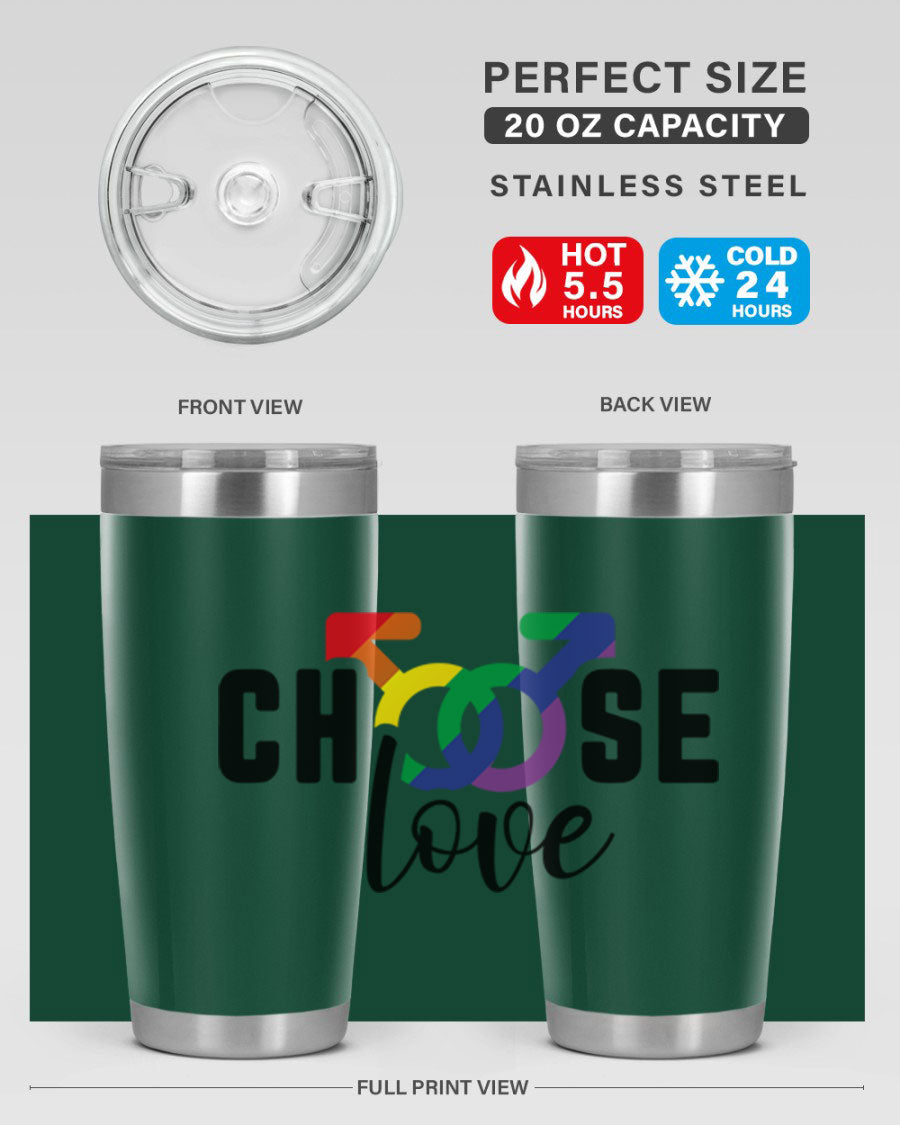 A vibrant chooselove 151# LGBT Tumbler showcasing its double wall stainless steel design, perfect for hot and cold beverages.
