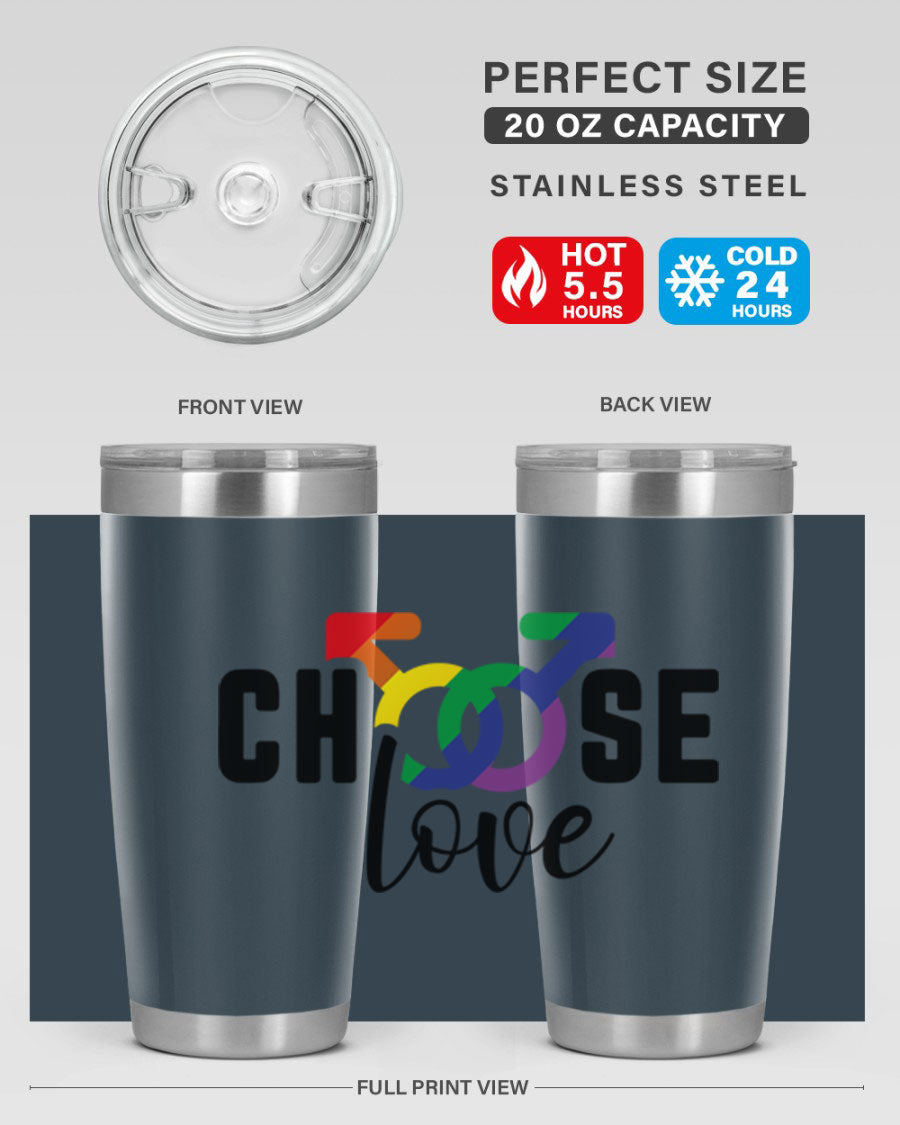 A vibrant chooselove 151# LGBT Tumbler showcasing its double wall stainless steel design, perfect for hot and cold beverages.