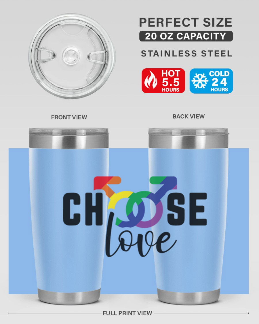 A vibrant chooselove 151# LGBT Tumbler showcasing its double wall stainless steel design, perfect for hot and cold beverages.