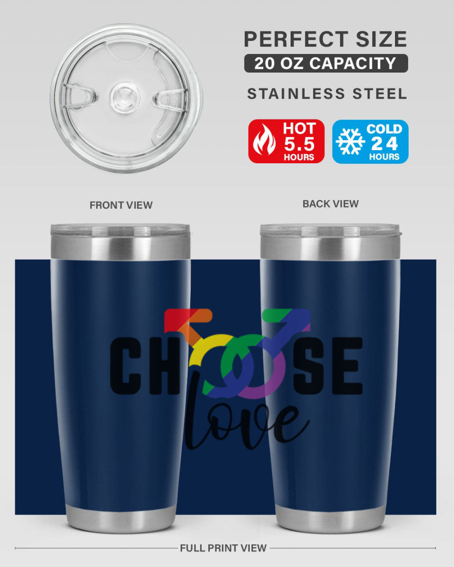 A vibrant chooselove 151# LGBT Tumbler showcasing its double wall stainless steel design, perfect for hot and cold beverages.