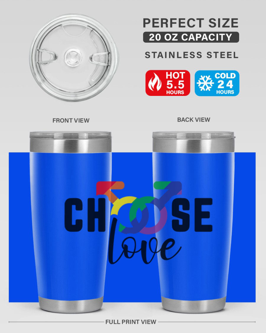 A vibrant chooselove 151# LGBT Tumbler showcasing its double wall stainless steel design, perfect for hot and cold beverages.
