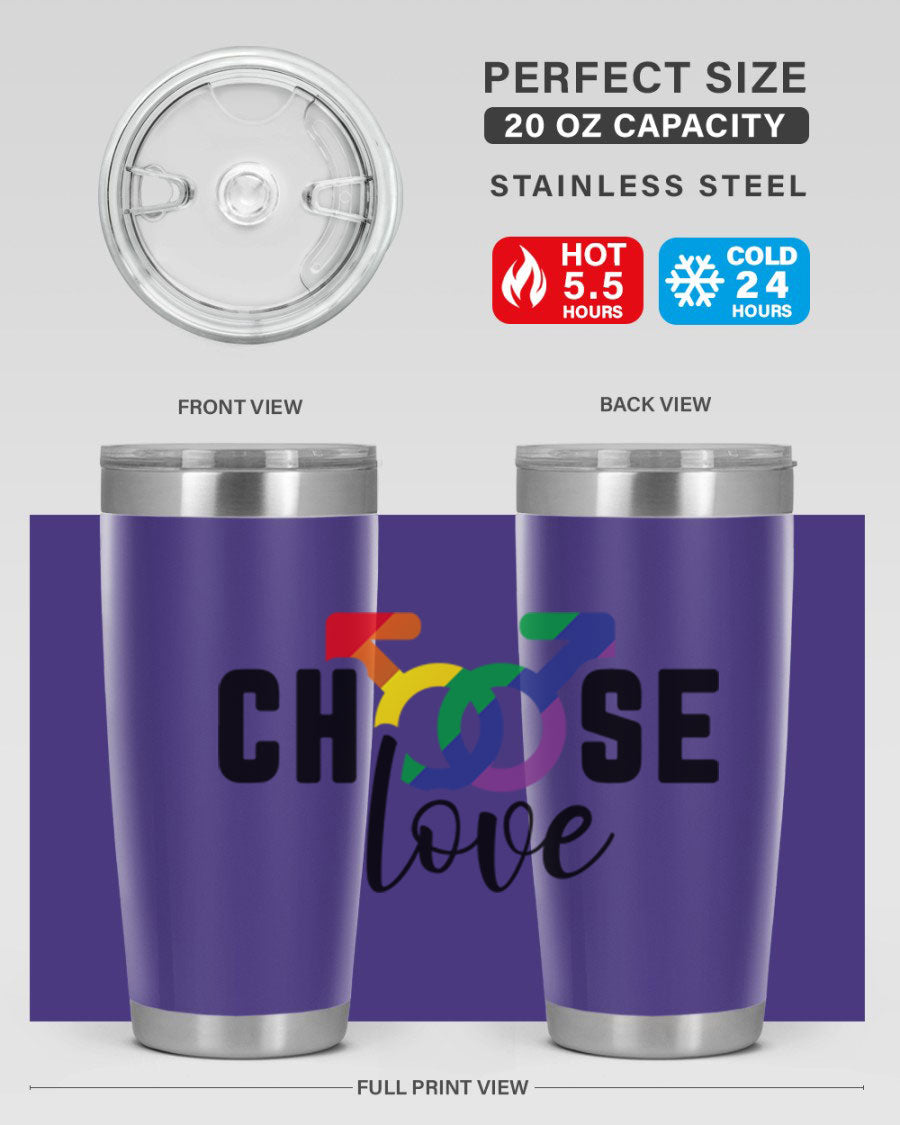 A vibrant chooselove 151# LGBT Tumbler showcasing its double wall stainless steel design, perfect for hot and cold beverages.