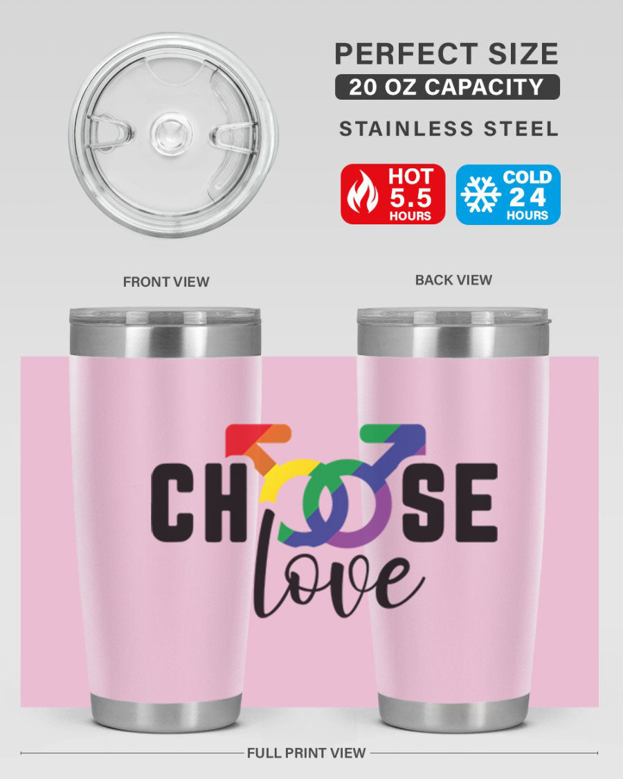 A vibrant chooselove 151# LGBT Tumbler showcasing its double wall stainless steel design, perfect for hot and cold beverages.