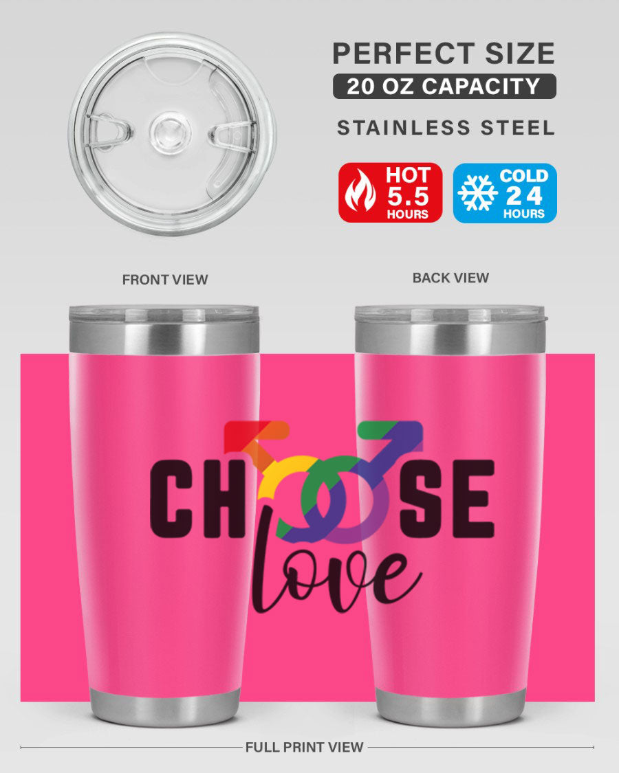 A vibrant chooselove 151# LGBT Tumbler showcasing its double wall stainless steel design, perfect for hot and cold beverages.