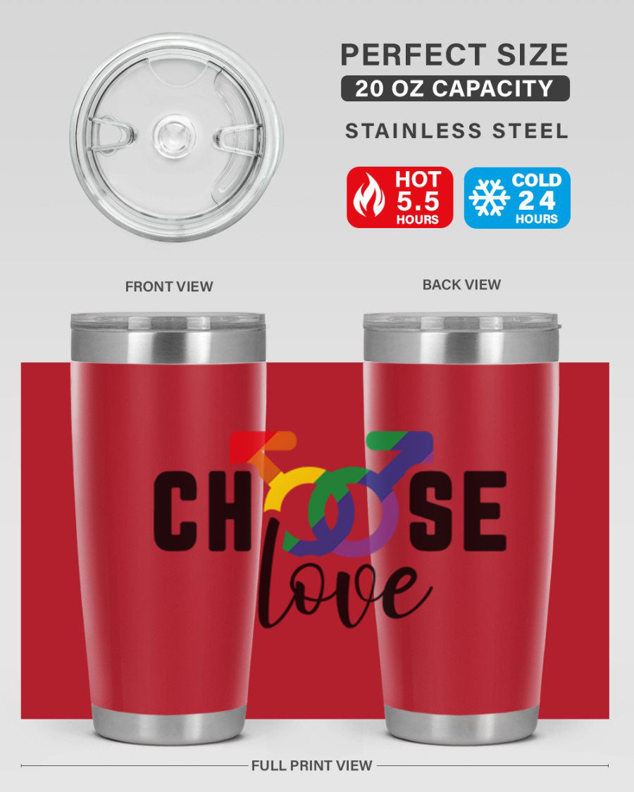 A vibrant chooselove 151# LGBT Tumbler showcasing its double wall stainless steel design, perfect for hot and cold beverages.