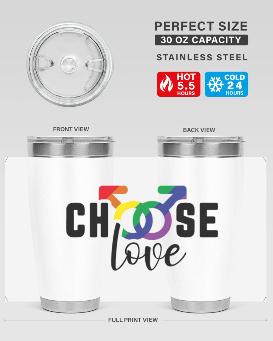 A vibrant chooselove 151# LGBT Tumbler showcasing its double wall stainless steel design, perfect for hot and cold beverages.