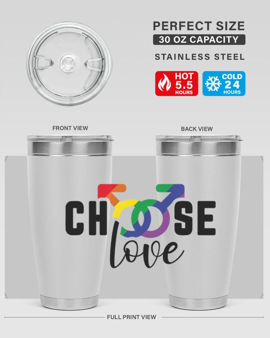 A vibrant chooselove 151# LGBT Tumbler showcasing its double wall stainless steel design, perfect for hot and cold beverages.