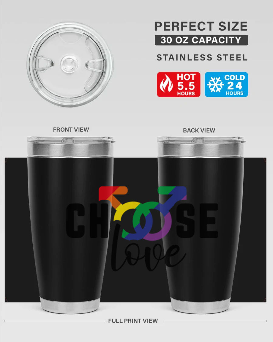 A vibrant chooselove 151# LGBT Tumbler showcasing its double wall stainless steel design, perfect for hot and cold beverages.