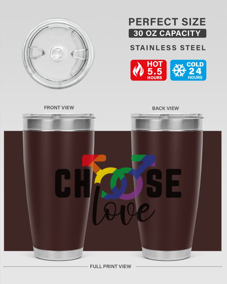 A vibrant chooselove 151# LGBT Tumbler showcasing its double wall stainless steel design, perfect for hot and cold beverages.