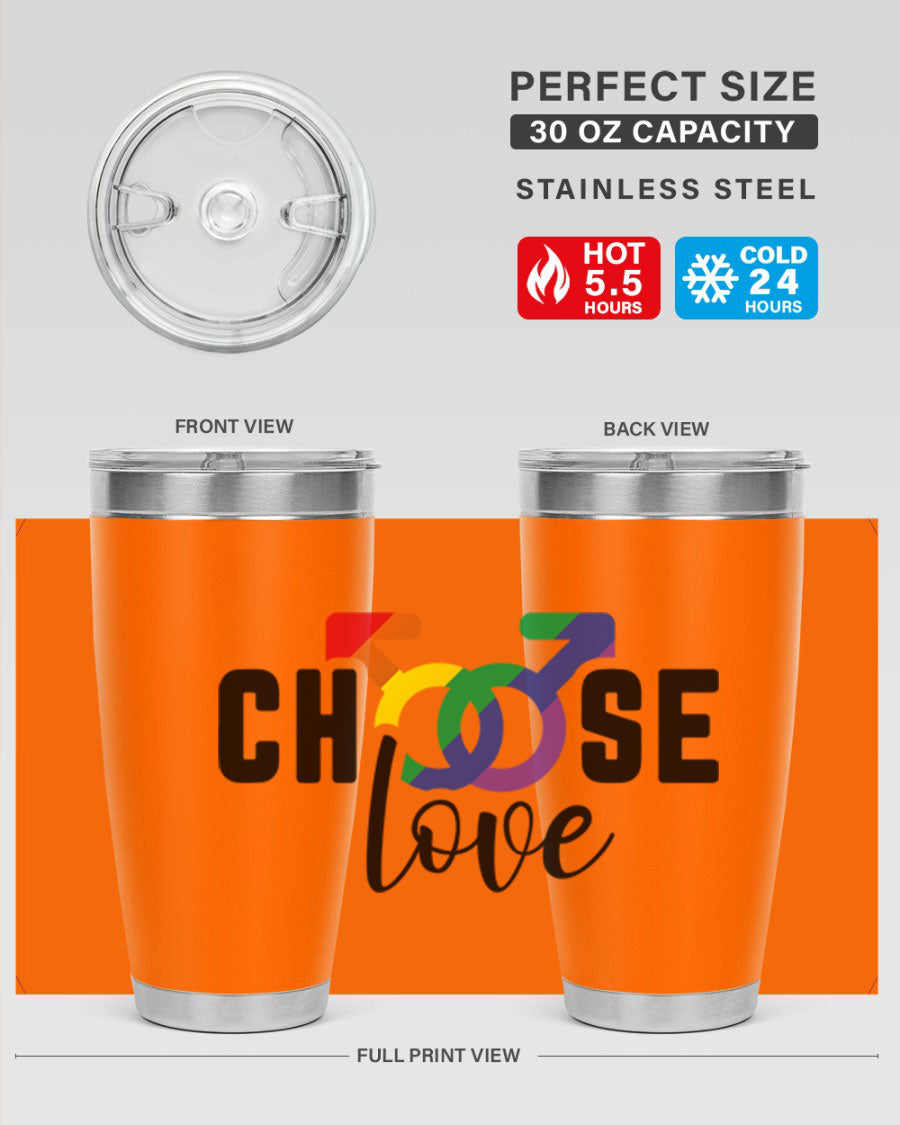 A vibrant chooselove 151# LGBT Tumbler showcasing its double wall stainless steel design, perfect for hot and cold beverages.
