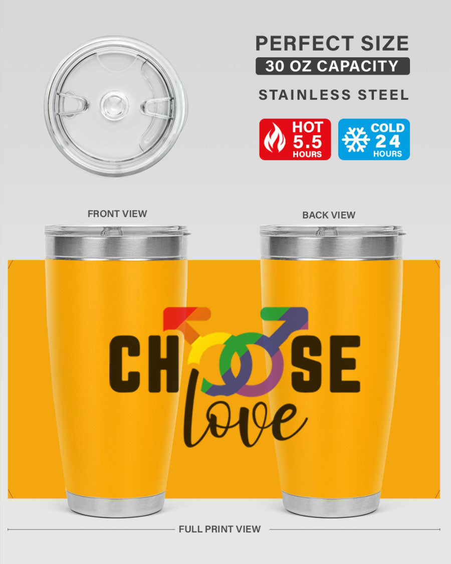 A vibrant chooselove 151# LGBT Tumbler showcasing its double wall stainless steel design, perfect for hot and cold beverages.